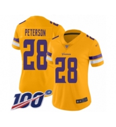 Women's Minnesota Vikings #28 Adrian Peterson Limited Gold Inverted Legend 100th Season Football Jersey