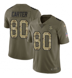 Men's Nike Minnesota Vikings #80 Cris Carter Limited Olive/Camo 2017 Salute to Service NFL Jersey