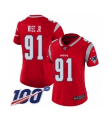 Women's New England Patriots #91 Deatrich Wise Jr Limited Red Inverted Legend 100th Season Football Jersey