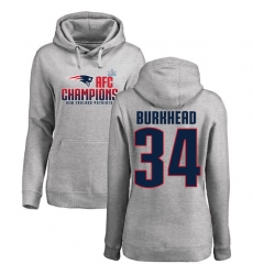 Women's Nike New England Patriots #34 Rex Burkhead Heather Gray 2017 AFC Champions Pullover Hoodie