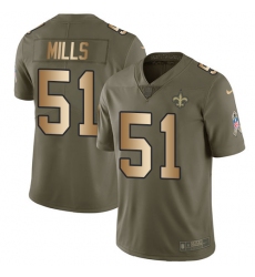 Men's Nike New Orleans Saints #51 Sam Mills Limited Olive/Gold 2017 Salute to Service NFL Jersey