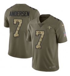 Men's Nike New Orleans Saints #7 Morten Andersen Limited Olive/Camo 2017 Salute to Service NFL Jersey