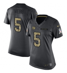 Women's Nike New York Giants #5 Davis Webb Limited Black 2016 Salute to Service NFL Jersey
