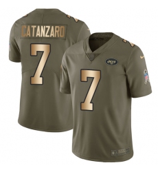 Youth Nike New York Jets #7 Chandler Catanzaro Limited Olive/Gold 2017 Salute to Service NFL Jersey