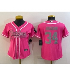 Women's Las Vegas Raiders #34 Bo Jackson Pink With Patch Cool Base Stitched Baseball Jersey