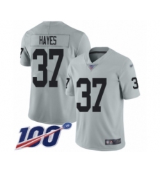 Men's Oakland Raiders #37 Lester Hayes Limited Silver Inverted Legend 100th Season Football Jersey