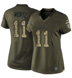 Women's Nike Philadelphia Eagles #11 Carson Wentz Elite Green Salute to Service NFL Jersey