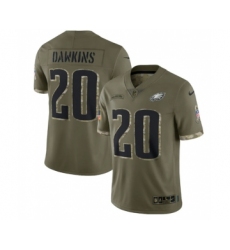 Men's Philadelphia Eagles #20 Brian Dawkins 2022 Olive Salute To Service Limited Stitched Jersey