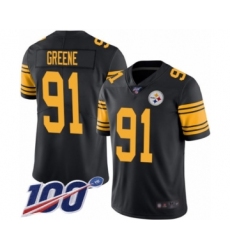 Men's Pittsburgh Steelers #91 Kevin Greene Limited Black Rush Vapor Untouchable 100th Season Football Jersey