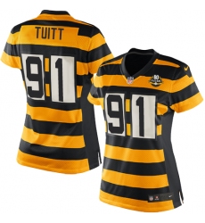 Women's Nike Pittsburgh Steelers #91 Stephon Tuitt Limited Yellow/Black Alternate 80TH Anniversary Throwback NFL Jersey