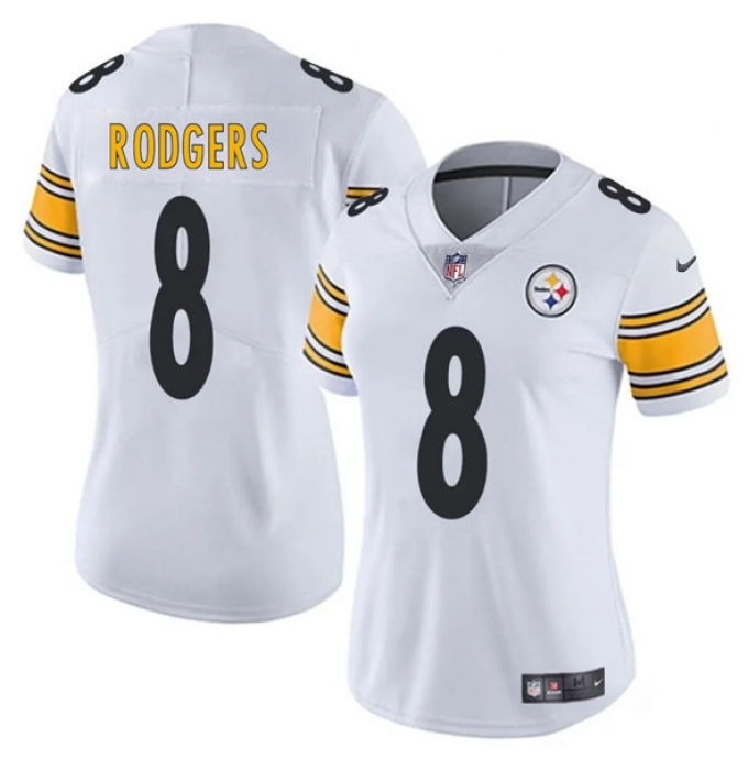 Women's Pittsburgh Steelers #8 Aaron Rodgers White 2025 Vapor Untouchable Limited Football Stitched Jersey(Run Small)