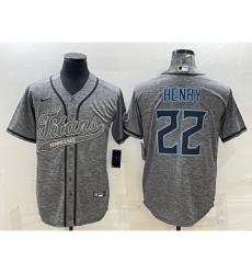 Men's Tennessee Titans #22 Derrick Henry Grey Gridiron With Patch Cool Base Stitched Baseball Jersey