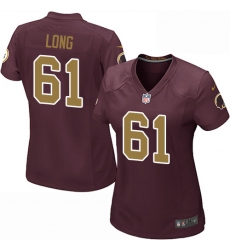 Women's Nike Washington Redskins #61 Spencer Long Game Burgundy Red/Gold Number Alternate 80TH Anniversary NFL Jersey