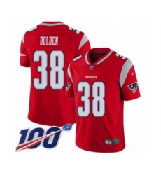 Men's New England Patriots #38 Brandon Bolden Limited Red Inverted Legend 100th Season Football Jersey