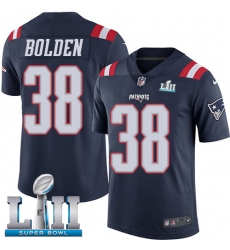 Men's Nike New England Patriots #38 Brandon Bolden Limited Navy Blue Rush Vapor Untouchable Super Bowl LII NFL Jersey