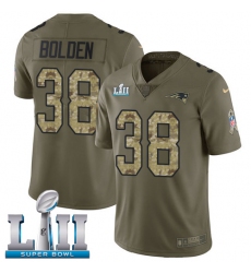 Youth Nike New England Patriots #38 Brandon Bolden Limited Olive/Camo 2017 Salute to Service Super Bowl LII NFL Jersey