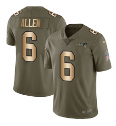 Youth Nike New England Patriots #6 Ryan Allen Limited Olive/Gold 2017 Salute to Service NFL Jersey
