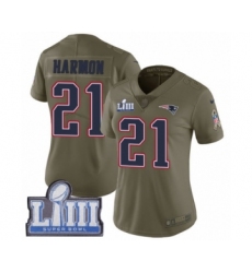 Women's Nike New England Patriots #21 Duron Harmon Limited Olive 2017 Salute to Service Super Bowl LIII Bound NFL Jersey