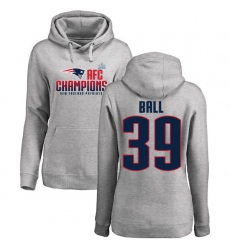 Women's Nike New England Patriots #39 Montee Ball Heather Gray 2017 AFC Champions Pullover Hoodie