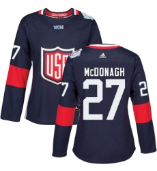 Women's Adidas Team USA #27 Ryan McDonagh Premier Navy Blue Away 2016 World Cup Hockey Jersey