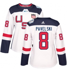 Women's Adidas Team USA #8 Joe Pavelski Premier White Home 2016 World Cup Hockey Jersey