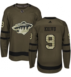 Men's Adidas Minnesota Wild #9 Mikko Koivu Authentic Green Salute to Service NHL Jersey