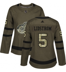 Women's Adidas Detroit Red Wings #5 Nicklas Lidstrom Authentic Green Salute to Service NHL Jersey