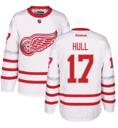 Men's Reebok Detroit Red Wings #17 Brett Hull Authentic White 2017 Centennial Classic NHL Jersey