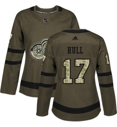 Women's Adidas Detroit Red Wings #17 Brett Hull Authentic Green Salute to Service NHL Jersey