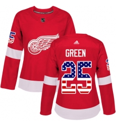 Women's Adidas Detroit Red Wings #25 Mike Green Authentic Red USA Flag Fashion NHL Jersey