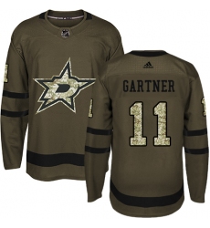 Youth Adidas Dallas Stars #11 Mike Gartner Authentic Green Salute to Service NHL Jersey