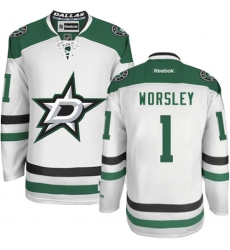 Men's Reebok Dallas Stars #1 Gump Worsley Authentic White Away NHL Jersey