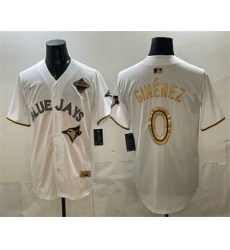 Men's Toronto Blue Jays #0 Andres Gimenez White Gold 2025 American League Champions Limited Jersey