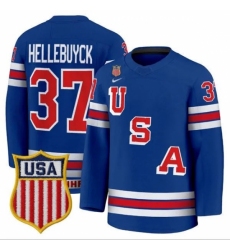 Men's USA #37 Connor Hellebuyck Home Blue 2026 Olympic Hockey Jersey