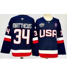 Men's USA #34 Auston Matthews Navy 2025 4 Nations Stitched Jersey