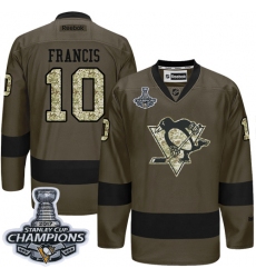 Men's Reebok Pittsburgh Penguins #10 Ron Francis Authentic Green Salute to Service 2017 Stanley Cup Champions NHL Jersey