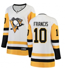 Women's Pittsburgh Penguins #10 Ron Francis Authentic White Away Fanatics Branded Breakaway NHL Jersey