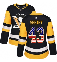 Women's Adidas Pittsburgh Penguins #43 Conor Sheary Authentic Black USA Flag Fashion NHL Jersey