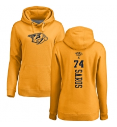 NHL Women's Adidas Nashville Predators #74 Juuse Saros Gold One Color Backer Pullover Hoodie