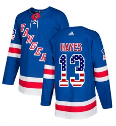 Youth Adidas New York Rangers #13 Kevin Hayes Authentic Royal Blue USA Flag Fashion NHL Jersey