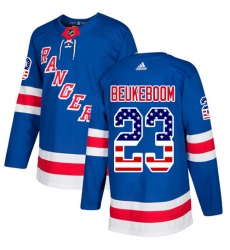 Men's Adidas New York Rangers #23 Jeff Beukeboom Authentic Royal Blue USA Flag Fashion NHL Jersey