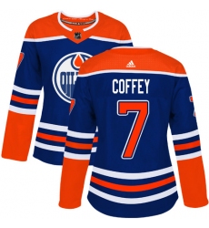 Women's Adidas Edmonton Oilers #7 Paul Coffey Authentic Royal Blue Alternate NHL Jersey