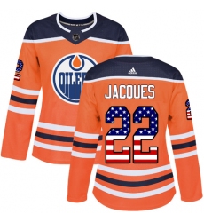 Women's Adidas Edmonton Oilers #22 Jean-Francois Jacques Authentic Orange USA Flag Fashion NHL Jersey