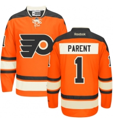 Women's Reebok Philadelphia Flyers #1 Bernie Parent Premier Orange New Third NHL Jersey