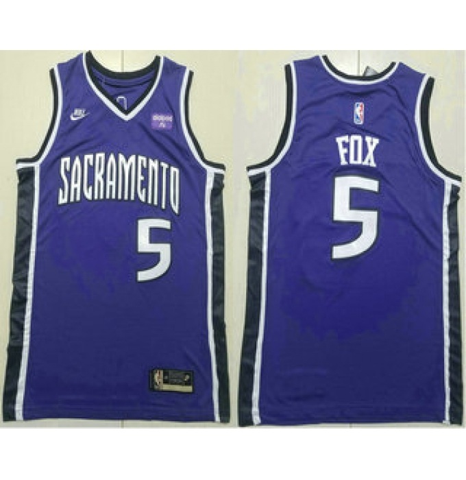 Men's Sacramento Kings #5 DeAaron Fox Purple 2024 City Edition Swingman Sponsor Stitched Jersey