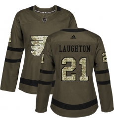 Women's Adidas Philadelphia Flyers #21 Scott Laughton Authentic Green Salute to Service NHL Jersey