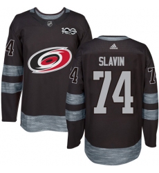 Men's Adidas Carolina Hurricanes #74 Jaccob Slavin Authentic Black 1917-2017 100th Anniversary NHL Jersey