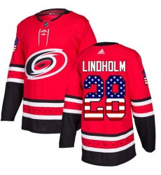 Youth Adidas Carolina Hurricanes #28 Elias Lindholm Authentic Red USA Flag Fashion NHL Jersey