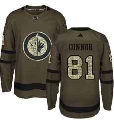 Youth Adidas Winnipeg Jets #81 Kyle Connor Authentic Green Salute to Service NHL Jersey