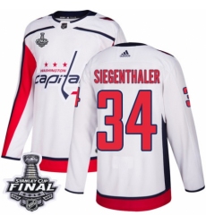 Men's Adidas Washington Capitals #34 Jonas Siegenthaler Authentic White Away 2018 Stanley Cup Final NHL Jersey